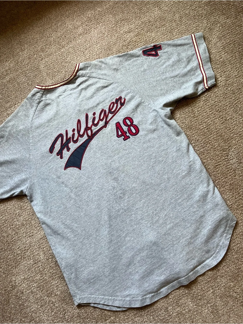 VTG 90’s Tommy Hilfiger Grey Cotton Baseball Jersey